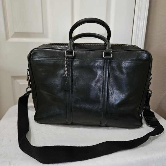Coach Metropolitan Black Leather Men's Briefcase Laptop Workbag Bag - Picture 1 of 17
